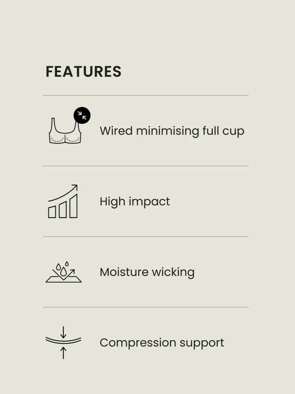 Hot Next Ultimate Support Non Pad Minimising Wired Dry Tech High Impact Sports Bra Black