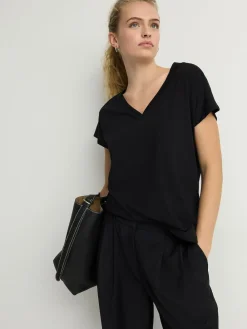 Online Next Black V-Neck Cap Sleeve T-Shirt