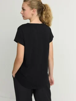 Online Next Black V-Neck Cap Sleeve T-Shirt