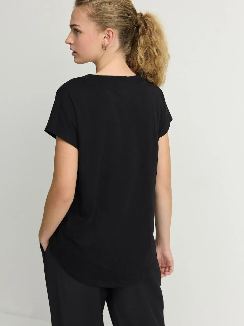 Online Next Black V-Neck Cap Sleeve T-Shirt