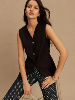 Next Black V-Neck Waistcoat with Button Detail^Women Suits & Tailoring