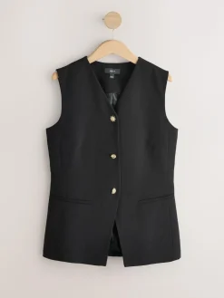 Next Black V-Neck Waistcoat with Button Detail^Women Suits & Tailoring
