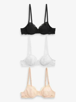 Next Black/ White/Pastel Rose Nude Non Pad Balcony Cotton Blend Ultimate Comfort Bras 3 Pack^Women Bras