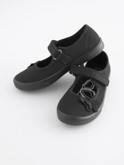 Next Black Wide Fit (G) Butterfly Embroidered School Plimsoll Shoes^ Shoes