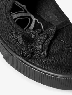 Next Black Wide Fit (G) Butterfly Embroidered School Plimsoll Shoes^ Shoes