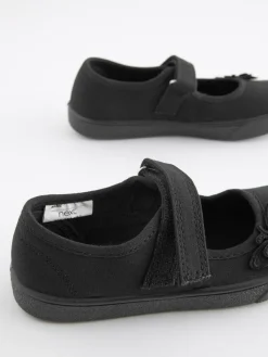 Next Black Wide Fit (G) Butterfly Embroidered School Plimsoll Shoes^ Shoes