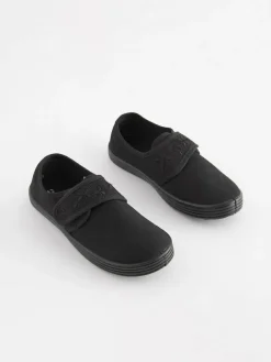 Hot Next Black Wide Fit (G) Embroidered Strap School Plimsolls