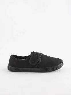 Hot Next Black Wide Fit (G) Embroidered Strap School Plimsolls