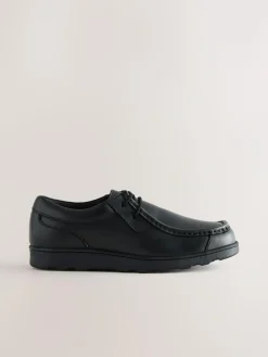Outlet Next Black Wide Fit (G) Leather Lace Up School Shoes