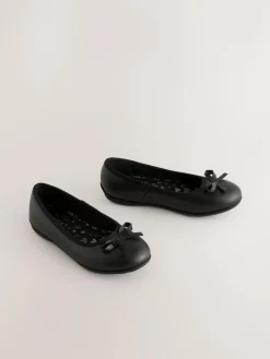 Next Wide Fit (G) Leather Ballerina School Shoes Black