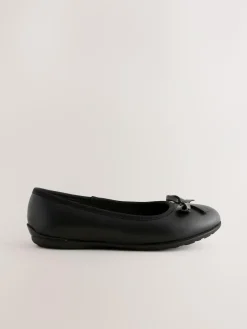 Next Wide Fit (G) Leather Ballerina School Shoes Black