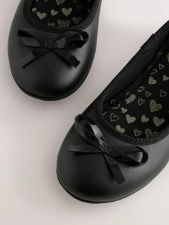 Next Wide Fit (G) Leather Ballerina School Shoes Black