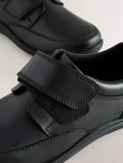 Next Black Wide Fit (G) Leather 1 Strap Touch Fastening School Shoes^BOY School Shoes|Boys Shoes