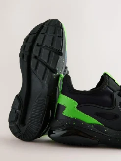 Next Black Wide Fit (G) Minecraft Elastic Lace Trainers^BOY Sneakers