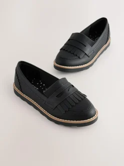 New Next Black Wide Fit (G) School Loafers