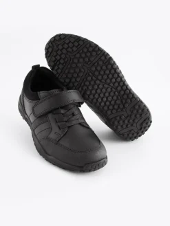 Clearance Next Black Wide Fit (G) School Leather Elastic Lace Shoes