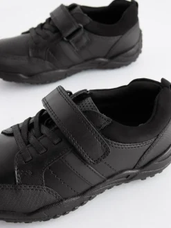 Clearance Next Black Wide Fit (G) School Leather Elastic Lace Shoes