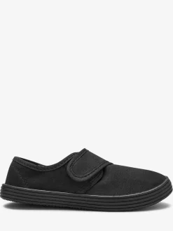 Next Black Wide Fit (G) Touch Fastening Plimsoll School Shoes