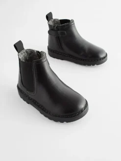 Best Next Wide Fit (G) Warm Lined Leather Chelsea Boots Black