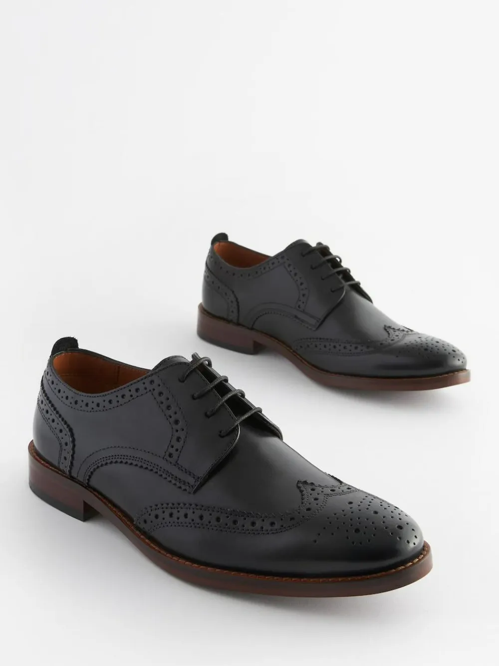 Discount Next Wide Fit Leather Contrast Sole Brogue Shoes Black