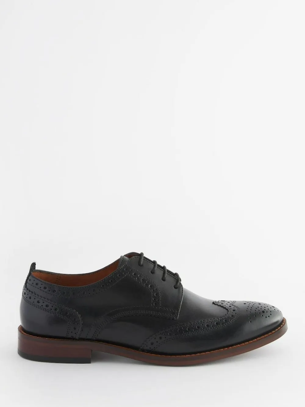 Discount Next Wide Fit Leather Contrast Sole Brogue Shoes Black