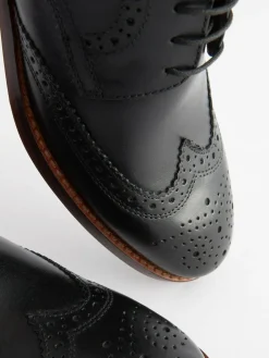 Discount Next Wide Fit Leather Contrast Sole Brogue Shoes Black