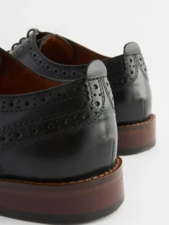 Discount Next Wide Fit Leather Contrast Sole Brogue Shoes Black