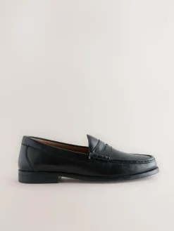 Next Wide Fit Leather Penny Loafers Black