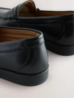 Next Wide Fit Leather Penny Loafers Black