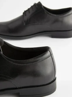 New Next Wide Fit Leather Plain Derby Shoes Black