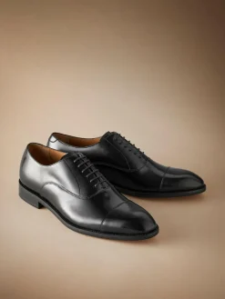 Clearance Next Black Wide Fit Signature Leather Sole Oxford Toe Cap Shoes