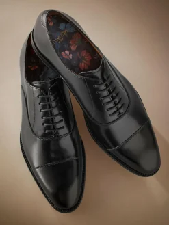 Clearance Next Black Wide Fit Signature Leather Sole Oxford Toe Cap Shoes