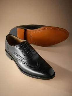 Next Wide Fit Signature Italian Leather Wingcap Brogue Shoes^ Shoes