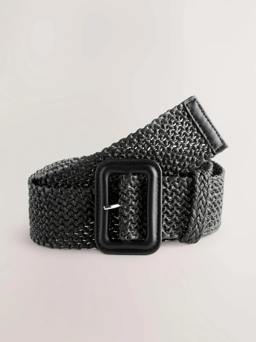 Next Black Wide Raffia Effect Belt^Women Belts