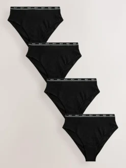 Hot Next Black with Black Logo High Rise High Leg Cotton Logo Knickers 4 Pack