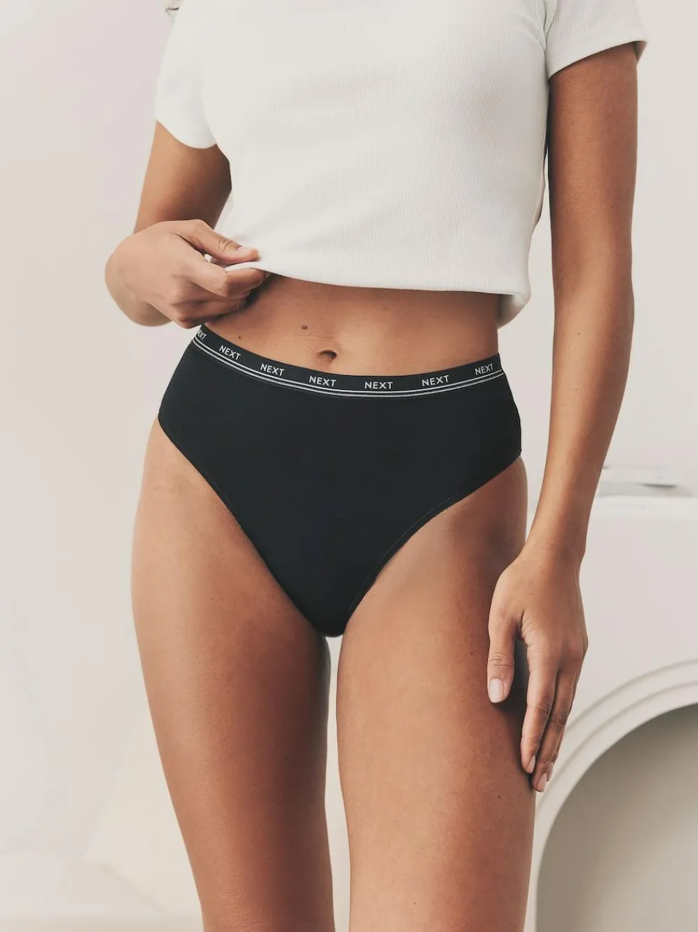 Hot Next Black with Black Logo High Rise High Leg Cotton Logo Knickers 4 Pack