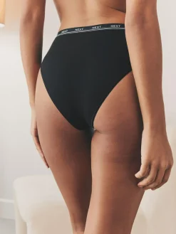 Hot Next Black with Black Logo High Rise High Leg Cotton Logo Knickers 4 Pack