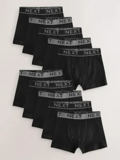 Next Black with Grey Waistband Trunks 10 Pack (1.5-16yrs)^BOY Multipacks|Underwear