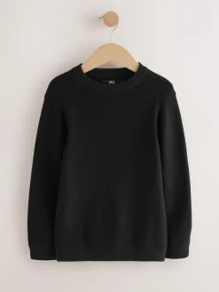 Online Next Black Without Stag Cotton Crew Neck Knitted Jumper (3-16yrs)