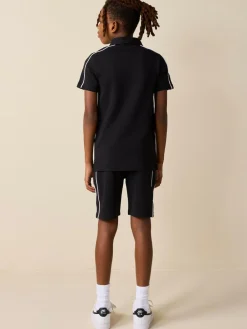 New Next Black Zip Neck Polo Shirt and Shorts Set (3-16yrs)