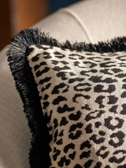 Next Black/Animal 50 x 30cm Velvet Faux Leopard Print Fringe Cushion^ Cushions & Throws