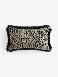 Next Black/Animal 50 x 30cm Velvet Faux Leopard Print Fringe Cushion^ Cushions & Throws