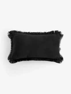 Next Black/Animal 50 x 30cm Velvet Faux Leopard Print Fringe Cushion^ Cushions & Throws