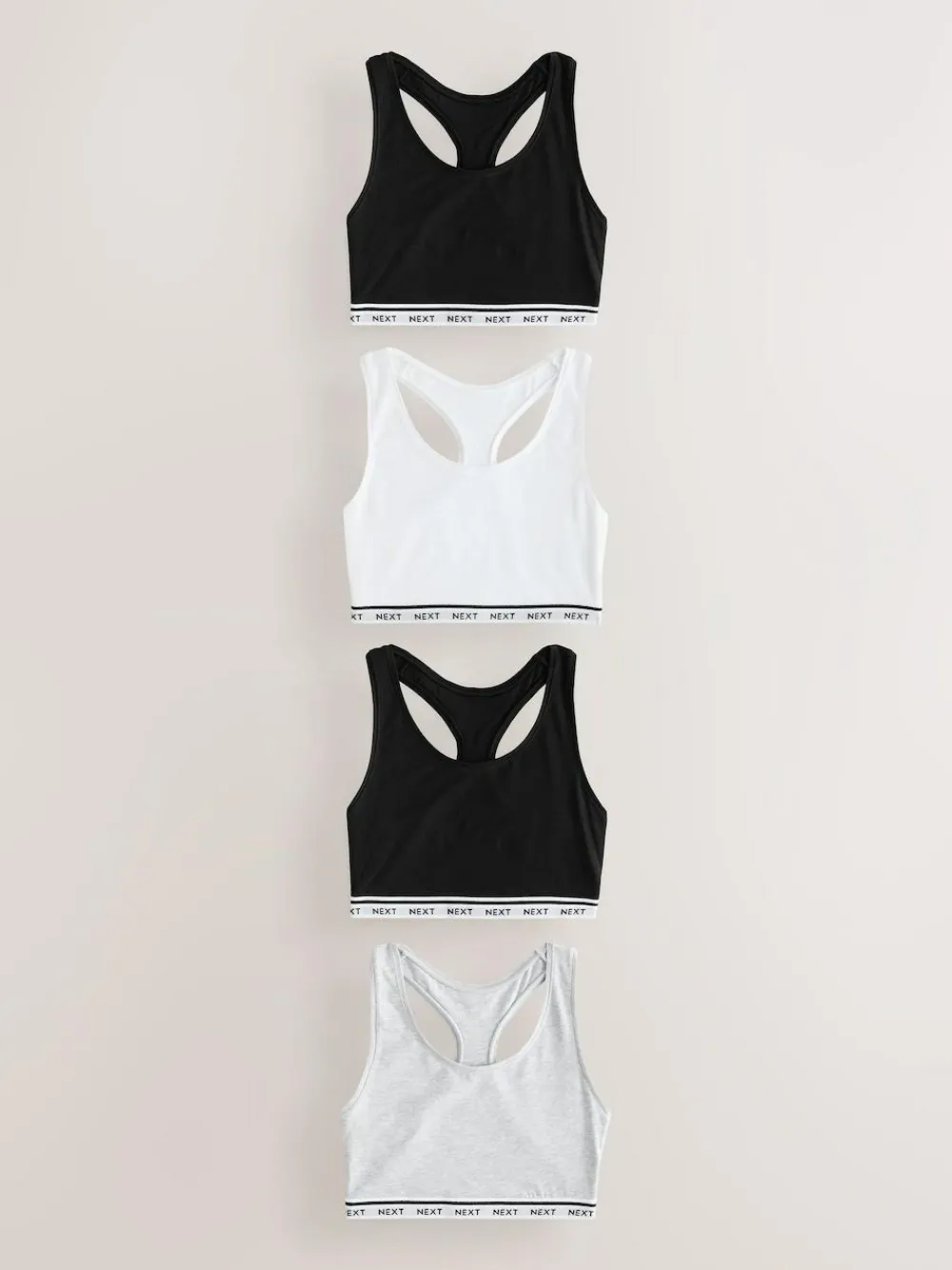 Next Black/Black/Grey/White Ultimate Comfort Cotton Logo Crop Bras 4 Pack^Women Bras