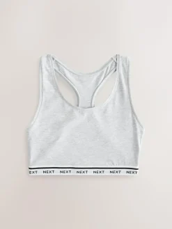 Next Black/Black/Grey/White Ultimate Comfort Cotton Logo Crop Bras 4 Pack^Women Bras