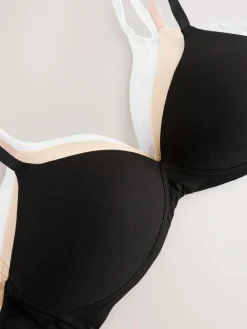 Clearance Next Black/Black/White/Praline Nude Pad Non Wire Cotton Bras 4 Pack