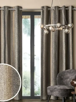 Next Black/Bronze Gold Metallic Stripe Eyelet Lined Curtains^ Curtains & Blinds