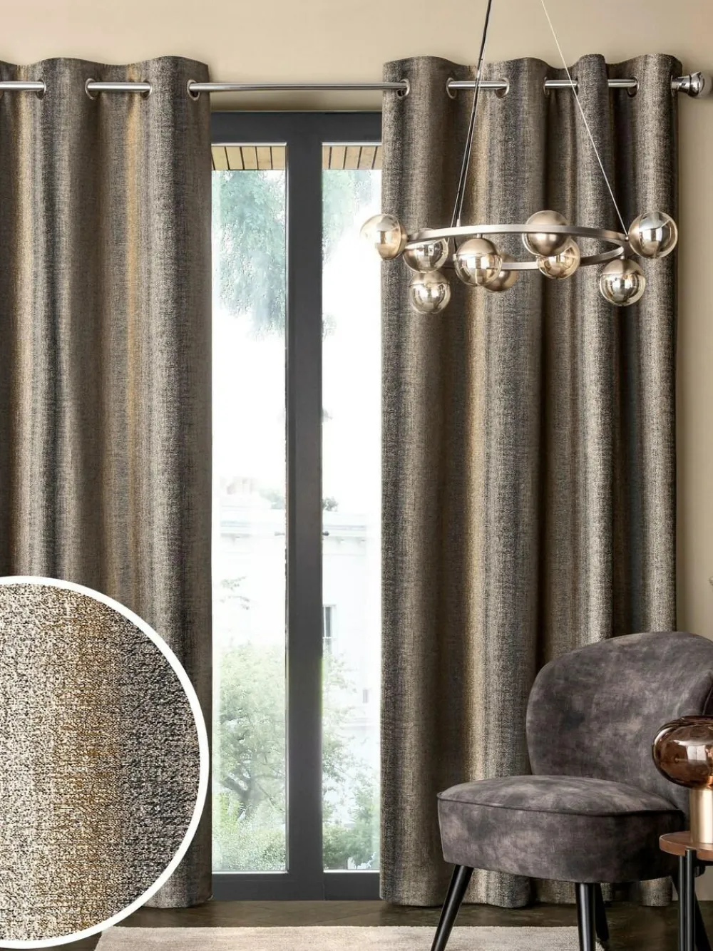 Next Metallic Stripe Eyelet Blackout/Thermal Curtains Black/Bronze Gold