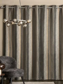 Next Metallic Stripe Eyelet Blackout/Thermal Curtains Black/Bronze Gold
