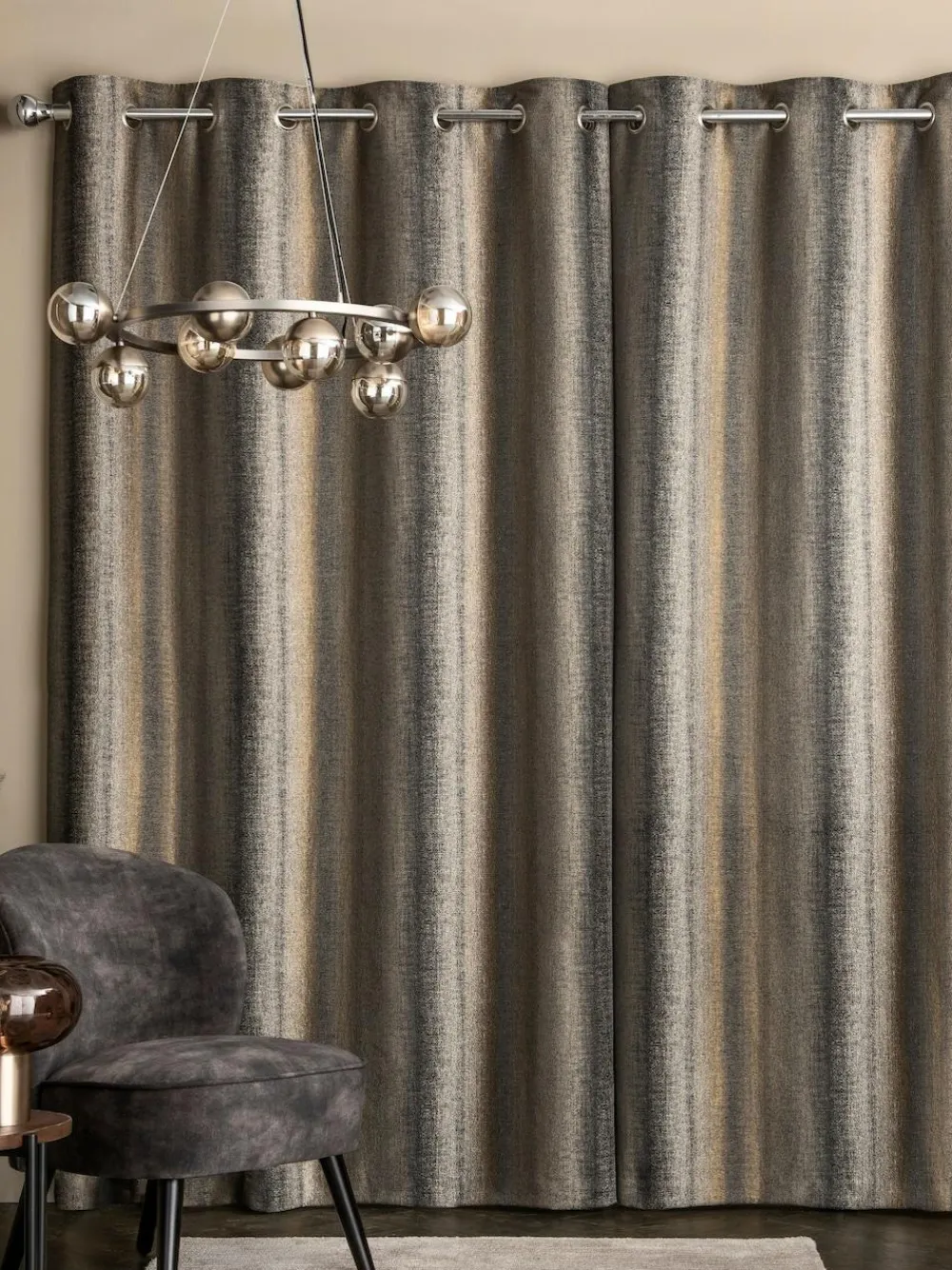 Next Metallic Stripe Eyelet Blackout/Thermal Curtains Black/Bronze Gold